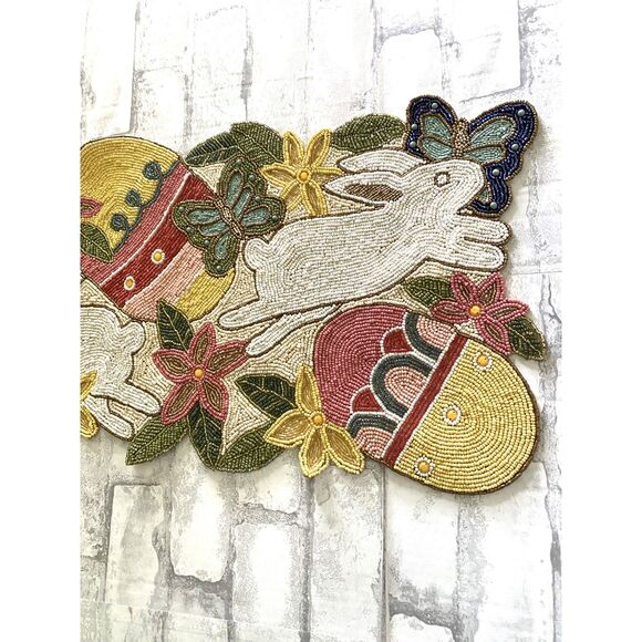 One Hundred 80 Degrees Beaded Bunny Easter Egg Table Runner Festive Spring Decor - Picture 6 of 8